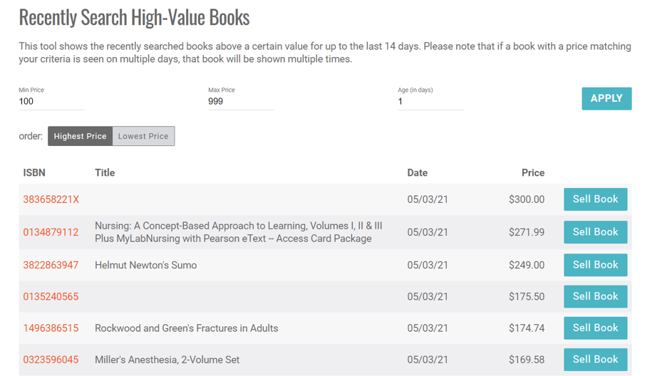 bookscouter pro tools recently searched high-value books